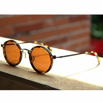 Винтажные Маленькие Круглые Солнцезащитные очки из титана + ацетата, уникальный дизайн с полой инкрустацией, Поляризованные линзы, Оригинальное качество, Женские Мужские очки  5