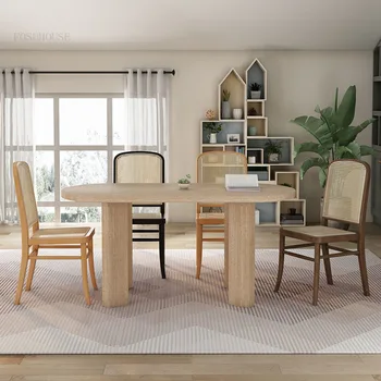 Обеденные стулья из японского ротанга Минималистичная мебель для столовой Современное кресло для отдыха со спинкой из цельного дерева Ретро ресторанное кресло  5