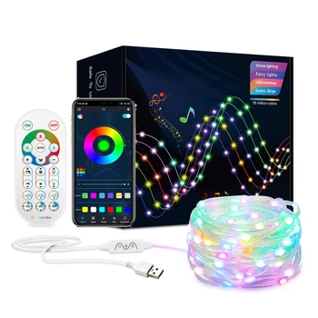 Светодиодные гирлянды Dream Color Bluetooth Музыкальное приложение WS2812B RGBIC Освещение, адресуемое индивидуально для вечеринки по случаю Дня рождения, Свадебная гирлянда  10