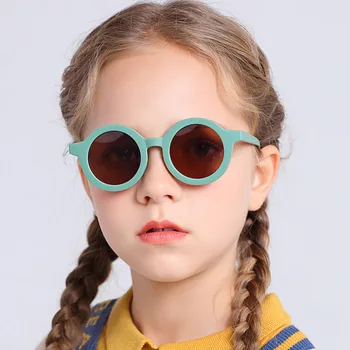 2022 Круглые солнцезащитные очки Macaron Color Kids с поляризацией TAC для девочек и мальчиков 4-12 лет в силиконовой гибкой оправе для очков UV400  4