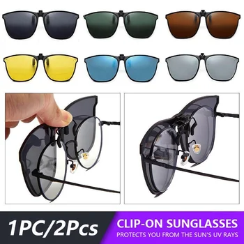 1 / 2ШТ Солнцезащитные очки с клипсой Унисекс, поляризованные линзы дневного ночного видения, откидные линзы для вождения, очки в большой оправе UV400  5