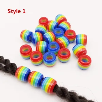 30шт-100шт Радужные косички для вязания крючком, косички для волос, бусины-дредлоки, кольца, трубка с отверстием около 6 мм для аксессуаров для волос  5