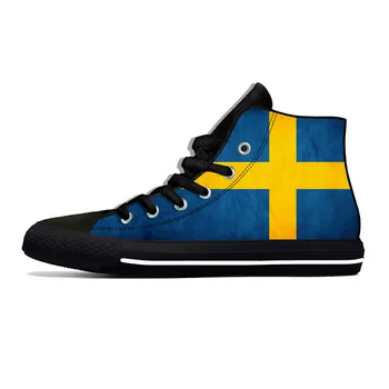 Швеция Шведский Флаг Патриотическая Гордость Модная Забавная Повседневная Тканевая Обувь С высоким Берцем Легкие Дышащие Мужские И Женские Кроссовки с 3D Принтом  10
