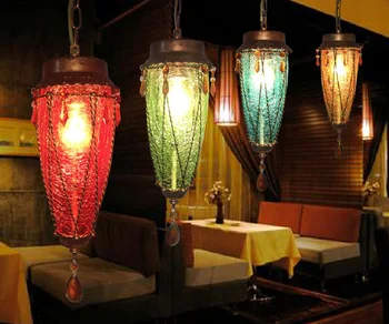 Американское ретро рассеянное кофейное витражное стекло небольшое подвесное освещение западный ресторан палуба барный столик лампы интернет-кафе  10