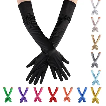 Классические атласные перчатки с эластичными пальцами, свадебные Варежки, эластичные Шелковистые Перламутровые перчатки, солнцезащитные УФ-перчатки для вождения на весь палец  5