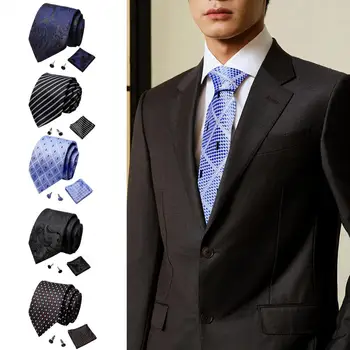 Галстук, запонка, карманный квадратный набор, Официальная гладкая поверхность, декоративный Джентльменский мужской галстук, карманный квадратный галстук, мужские принадлежности для вечеринок  5