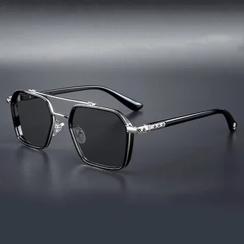 Черные Квадратные Солнцезащитные очки Мужские Брендовые Дизайнерские Винтажные Солнцезащитные Очки Мужская Мода С двойным мостом Для вождения, Металлическая Оправа Oculos De Sol  5