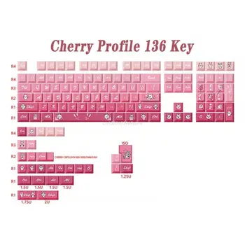 Колпачки Для ключей Rabbit Cherry Height Pbt Сублимационный Краситель Набор Колпачков Для Ключей 136ШТ Для 61/64/68/108 Механических Клавишных Клавиатур Keycaps  1