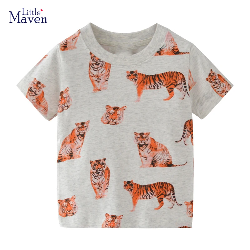 Little maven/ Верхняя одежда для мальчиков, летние детские футболки, хлопковые футболки с рисунком тигра из мультфильма, Детская одежда из хлопка 2-7 лет