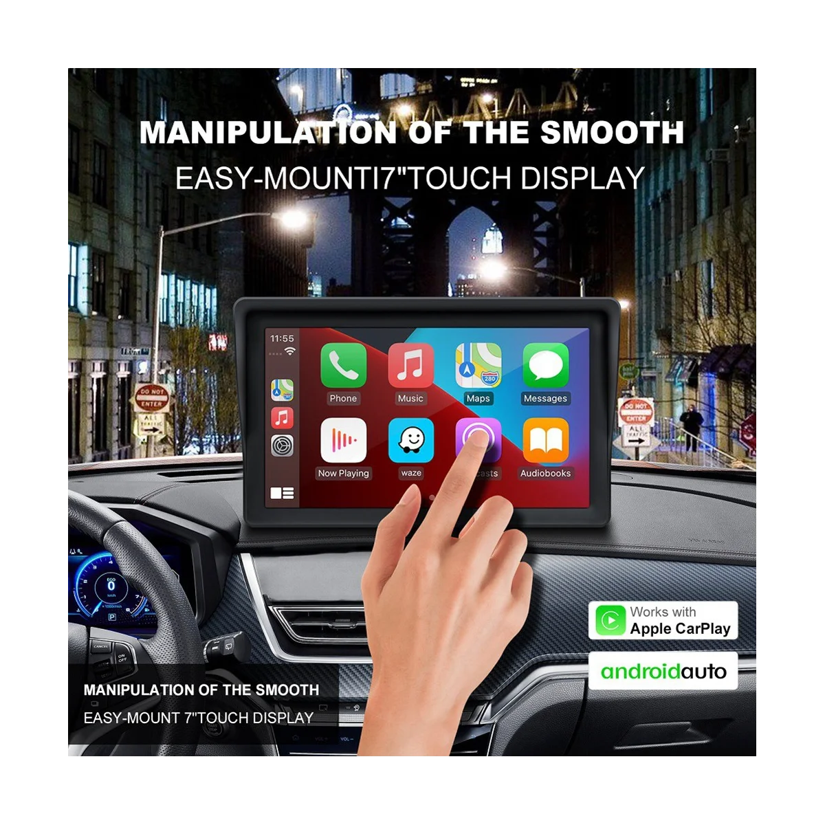 Универсальное 7-дюймовое автомобильное радио, мультимедийный видеоплеер, беспроводной Carplay и Android Auto Touch Screen Bluetooth