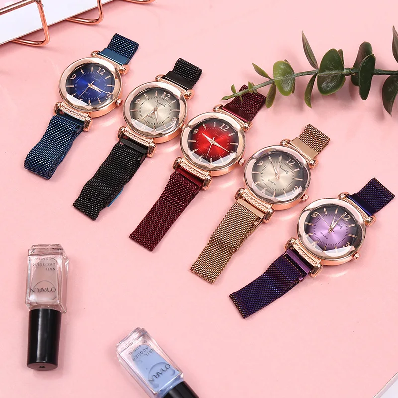 Роскошные модные женские часы с геометрическими римскими цифрами Кварцевые Женские часы с магнитной пряжкой и сетчатым ремешком Наручные часы