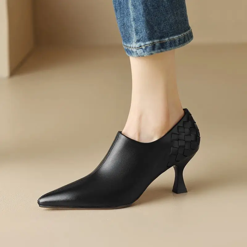 Магазин 9 Лет; Удобная женская обувь из натуральной кожи для девочек на каблуках с острым носком; Модная обувь для отдыха на высоком каблуке; Удобная обувь для ходьбы