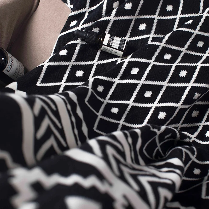 Новейшее хлопковое вязаное покрывало в скандинавском стиле для кровати, чехла для дивана в гостиной, фотографии новорожденных, черный