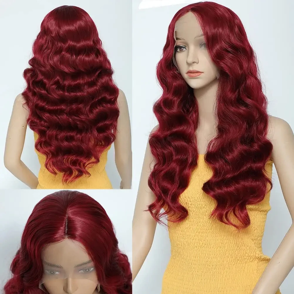 14-30-дюймовый Бордово-красный Длинный синтетический кружевной парик, Темно-красный парик, объемная волна, Синтетические волосы, Парики для женщин, Высокотемпературное волокно